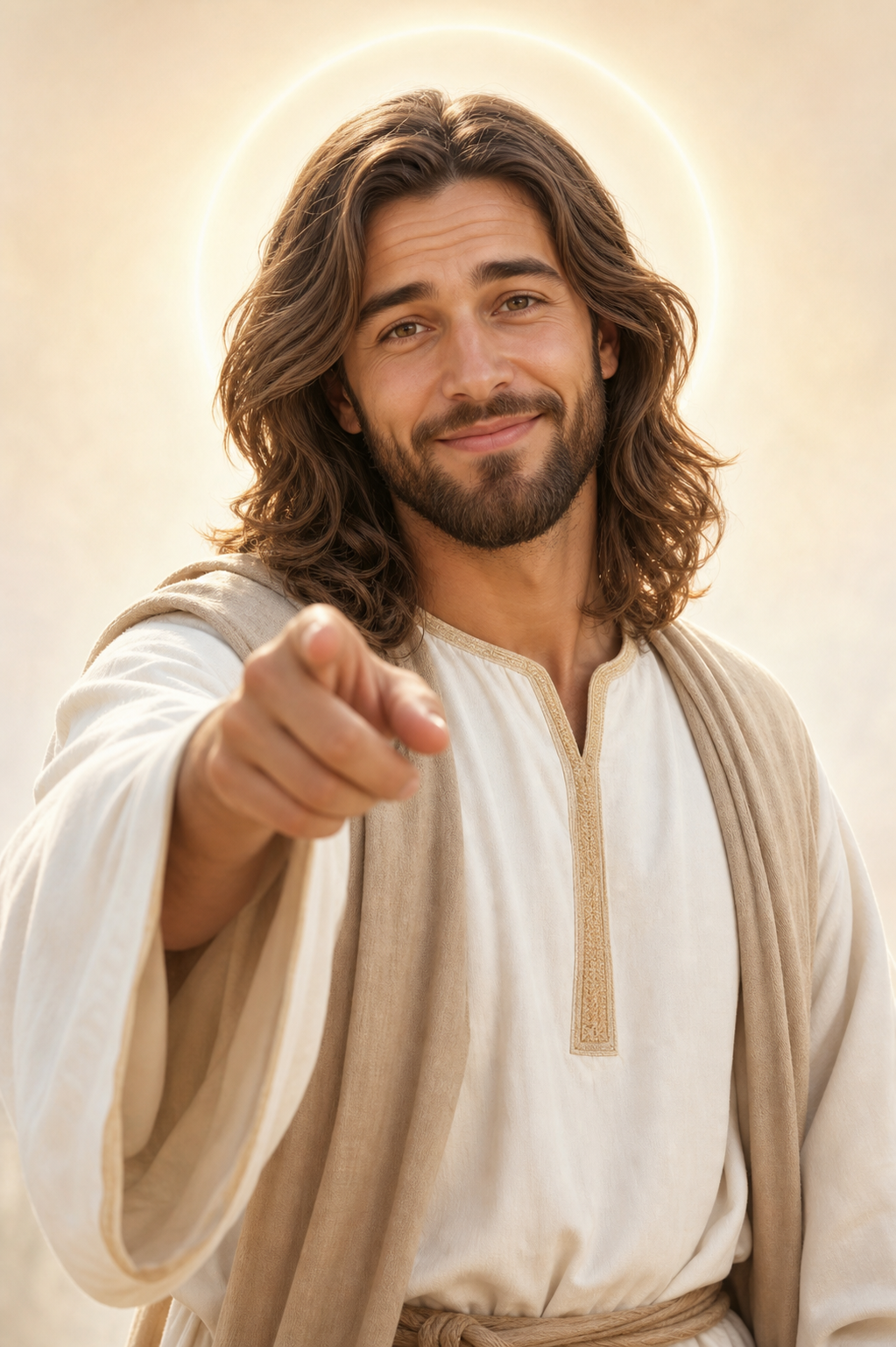Jesus peger venligt mod Alberthe